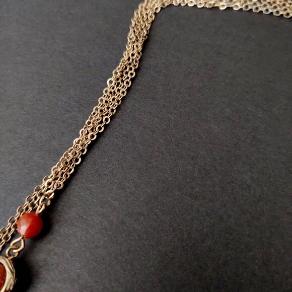 Long tiger's eye, orange glass and rust sparkle beaded 2 strand necklace - Picture 10 of 15